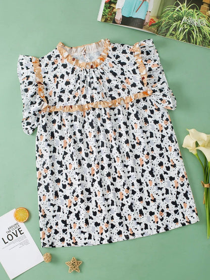 Frilly White Leopard Print Blouse with Ruffle Sleeves