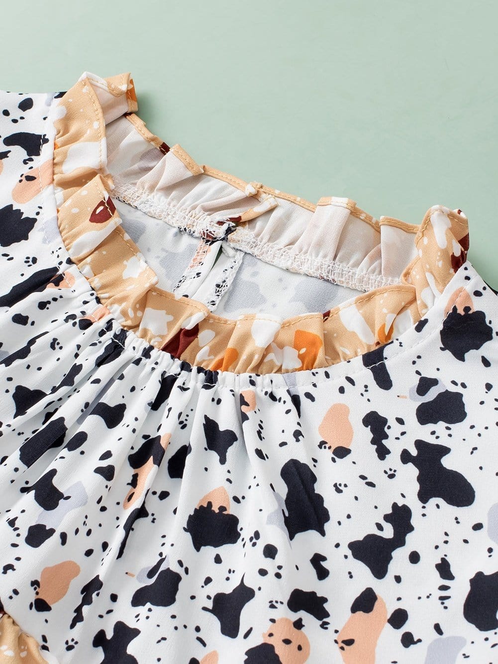 Frilly White Leopard Print Blouse with Ruffle Sleeves