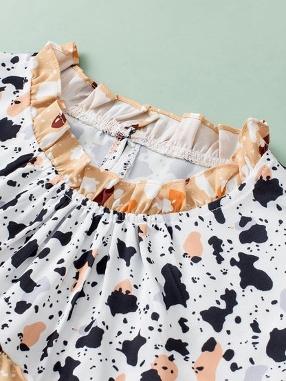 Frilly White Leopard Print Blouse with Ruffle Sleeves