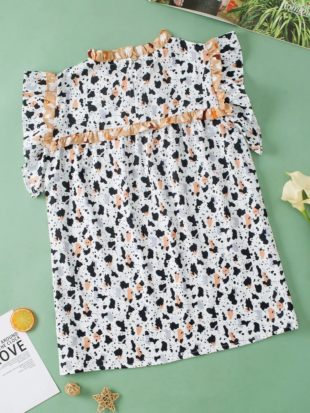 Frilly White Leopard Print Blouse with Ruffle Sleeves