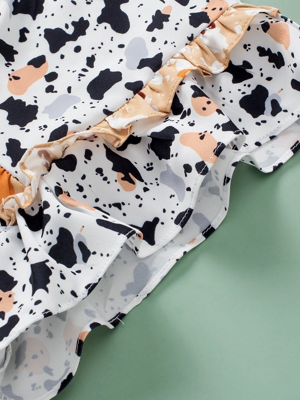 Frilly White Leopard Print Blouse with Ruffle Sleeves