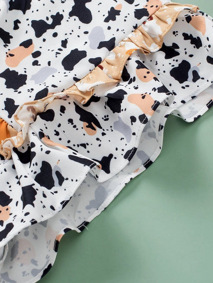 Frilly White Leopard Print Blouse with Ruffle Sleeves