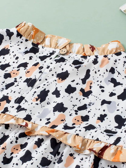 Frilly White Leopard Print Blouse with Ruffle Sleeves