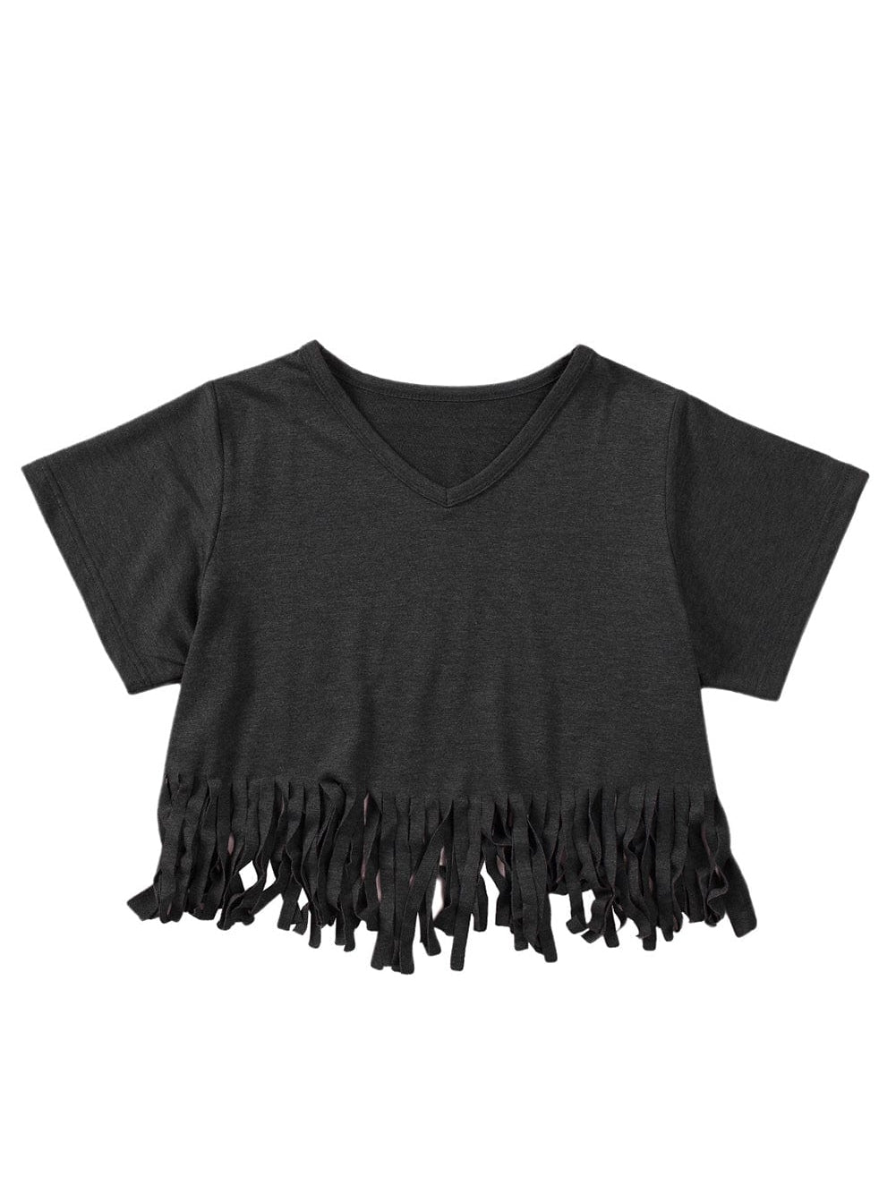 Fringe Tassel Green V Neck Tee