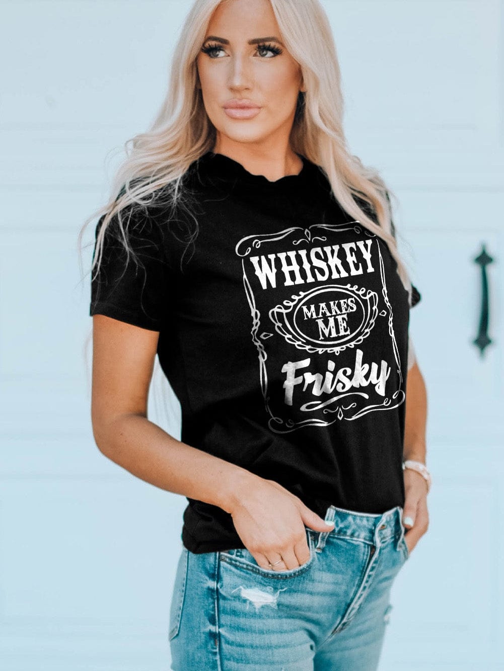 Frisky Vibes Black Whiskey Print Tee