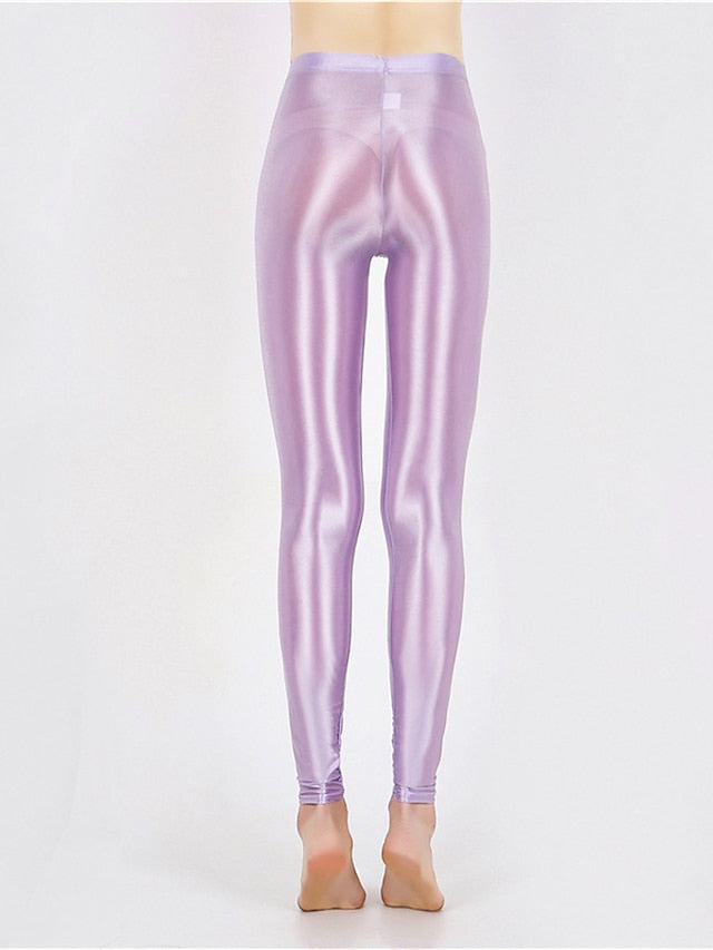 Women's Leggings Faux Leather Plain claret Robin's Egg Blue Active High Waist Ankle-Length Outdoor Yoga Fall Winter