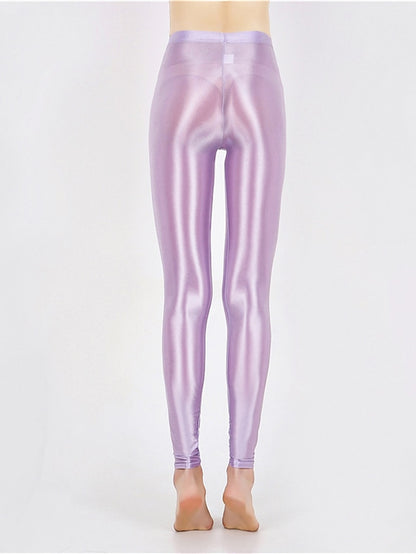 Women's Leggings Faux Leather Plain claret Robin's Egg Blue Active High Waist Ankle-Length Outdoor Yoga Fall Winter