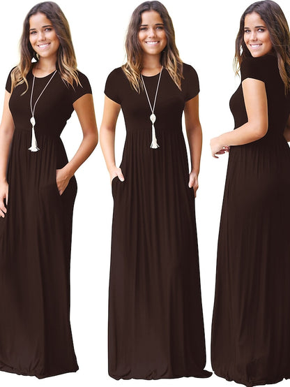 Women's Dress - T Shirt Dress Tee Dress Maxi long Dress Half Sleeve Solid Color Autumn / Fall Summer Round Neck Contemporary Casual Loose 2023 S M L XL XXL