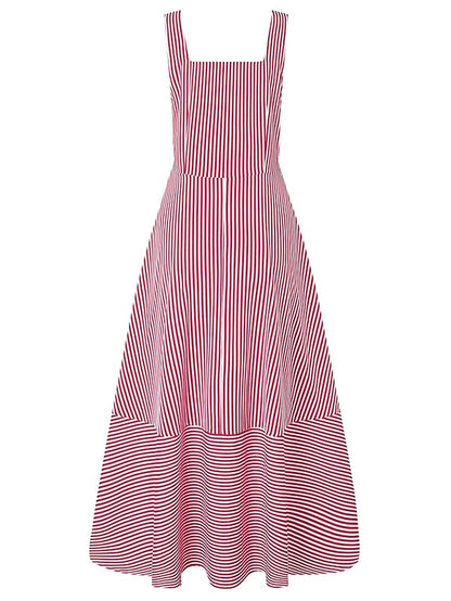 Women's Dress - Long Dress Maxi Dress Casual Dress Swing Dress A Line Dress Striped Basic Fashion Holiday Vacation Going out Ruffle Print Sleeveless Square Neck Dress Regular Fit Black Red Blue Spring Summer