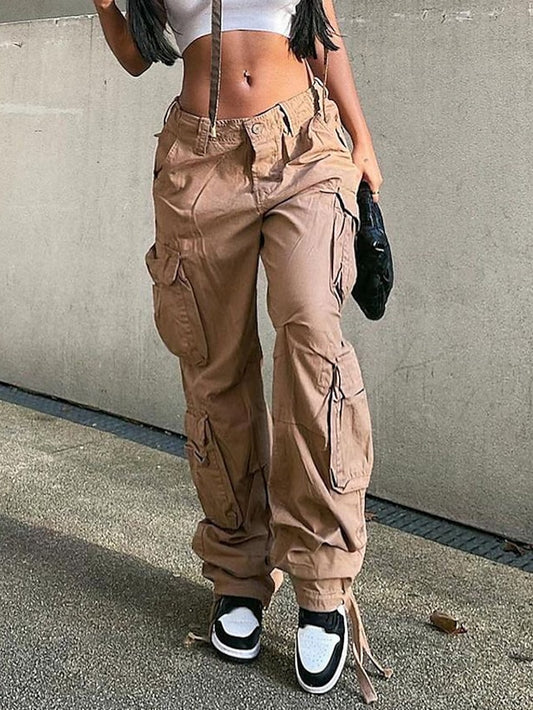 Women's Cargo Pants Normal Cotton Blend Plain Maillard Black Green Fashion Mid Waist Full Length Office Autumn / Fall