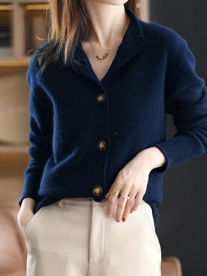 Women's Cardigan Stand Collar Ribbed Knit Polyester Button Knitted Fall Winter Regular Outdoor Daily Going out Stylish Casual Soft Long Sleeve Solid Color Navy Blue Camel Brown S M L