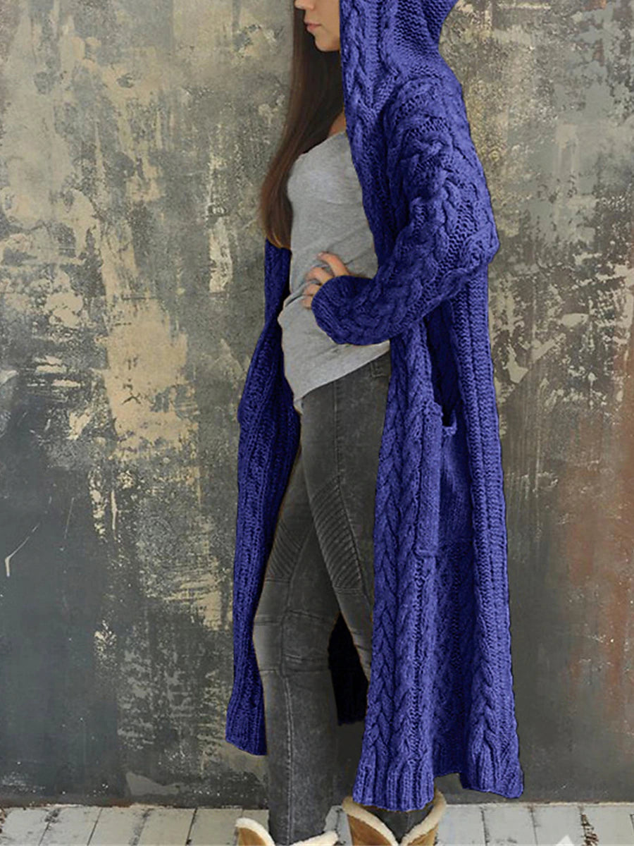 Women's Cardigan Sweater Hooded Cable Knit Polyester Pocket Hooded Fall Winter Long Outdoor Daily Going out Stylish Casual Soft Long Sleeve Solid Color Black Yellow Pink S M L