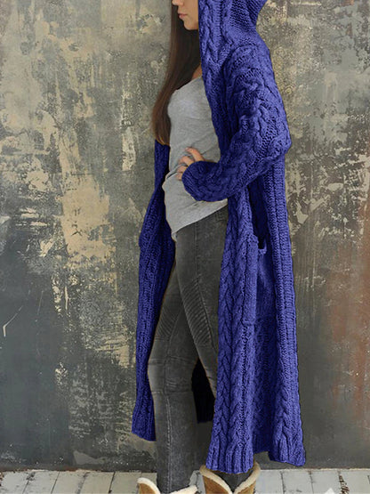 Women's Cardigan Sweater Hooded Cable Knit Polyester Pocket Hooded Fall Winter Long Outdoor Daily Going out Stylish Casual Soft Long Sleeve Solid Color Black Yellow Pink S M L