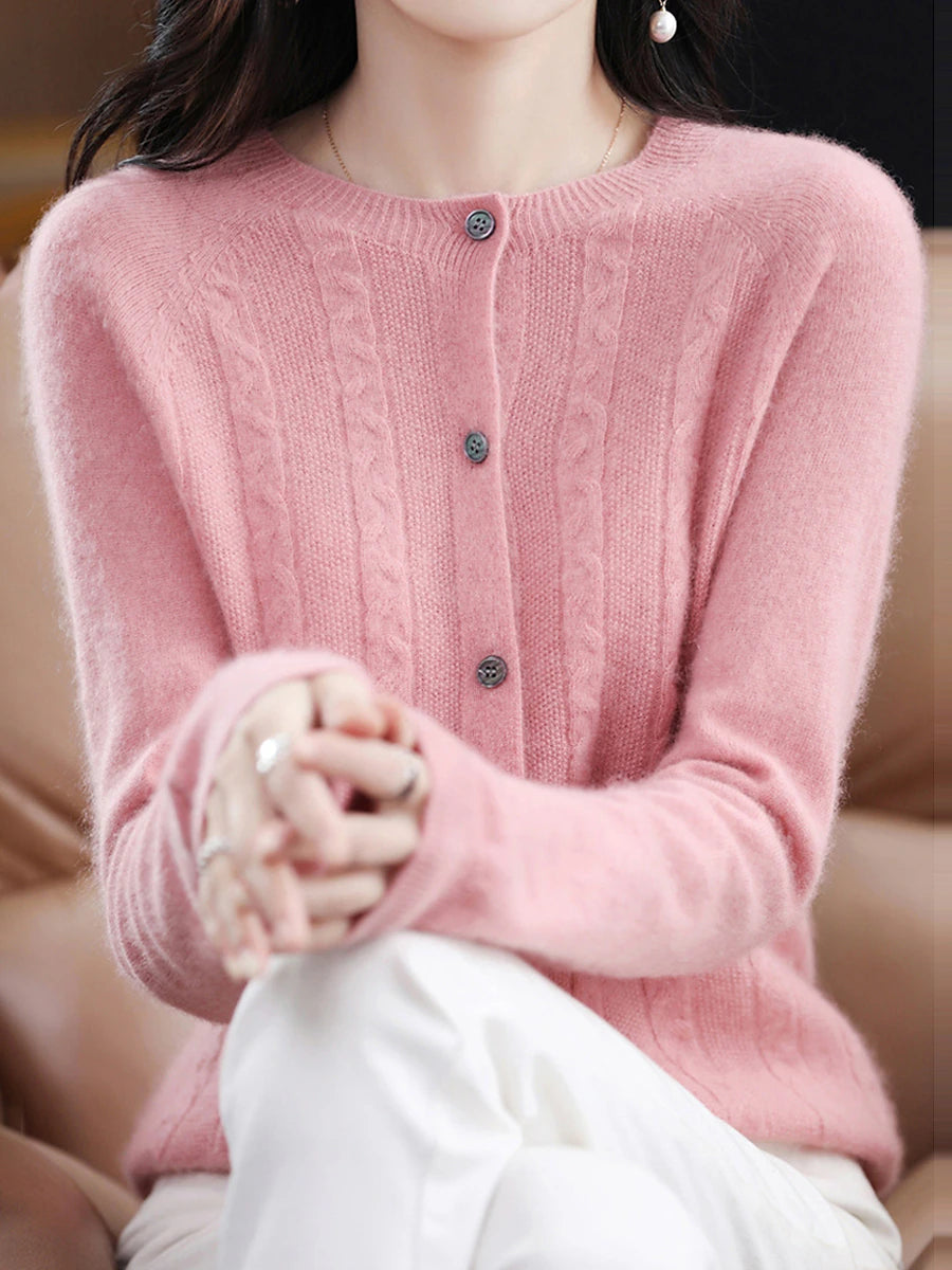 Women's Cardigan Sweater Jacket Crew Neck Cable Knit Polyester Button Knitted Fall Winter Regular Outdoor Valentine's Day Daily Streetwear Stylish Casual Long Sleeve Pure Color Pink Red Orange S M L