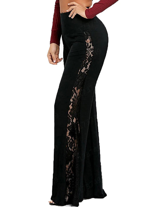 Women's Flared Pants Plus Size Polyester Plain Black Fashion Full Length Casual Weekend