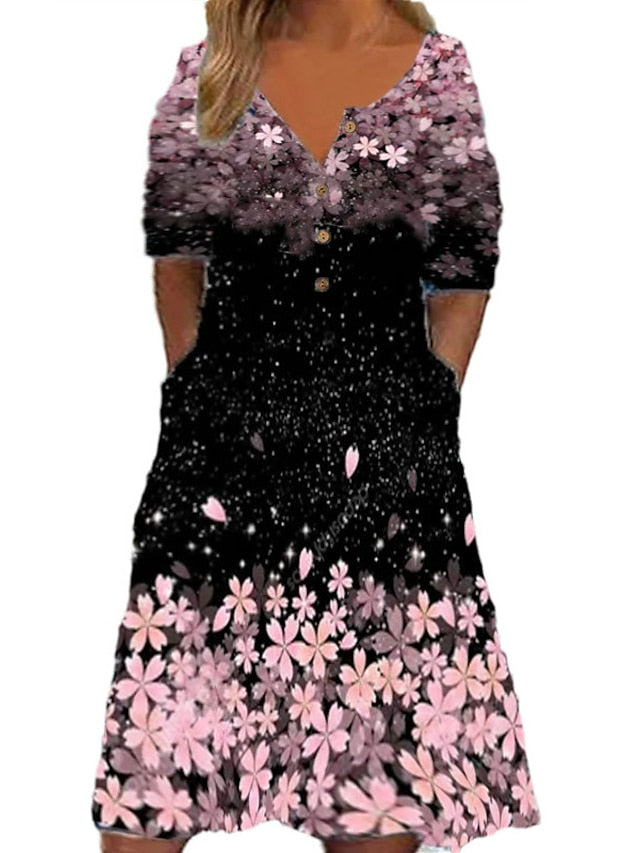 Women's Dress - Plus Size Casual Dress Apple Shape Dress Floral V Neck Print Midi Dress Short Sleeve Spring Summer Dress Casual Elegant
