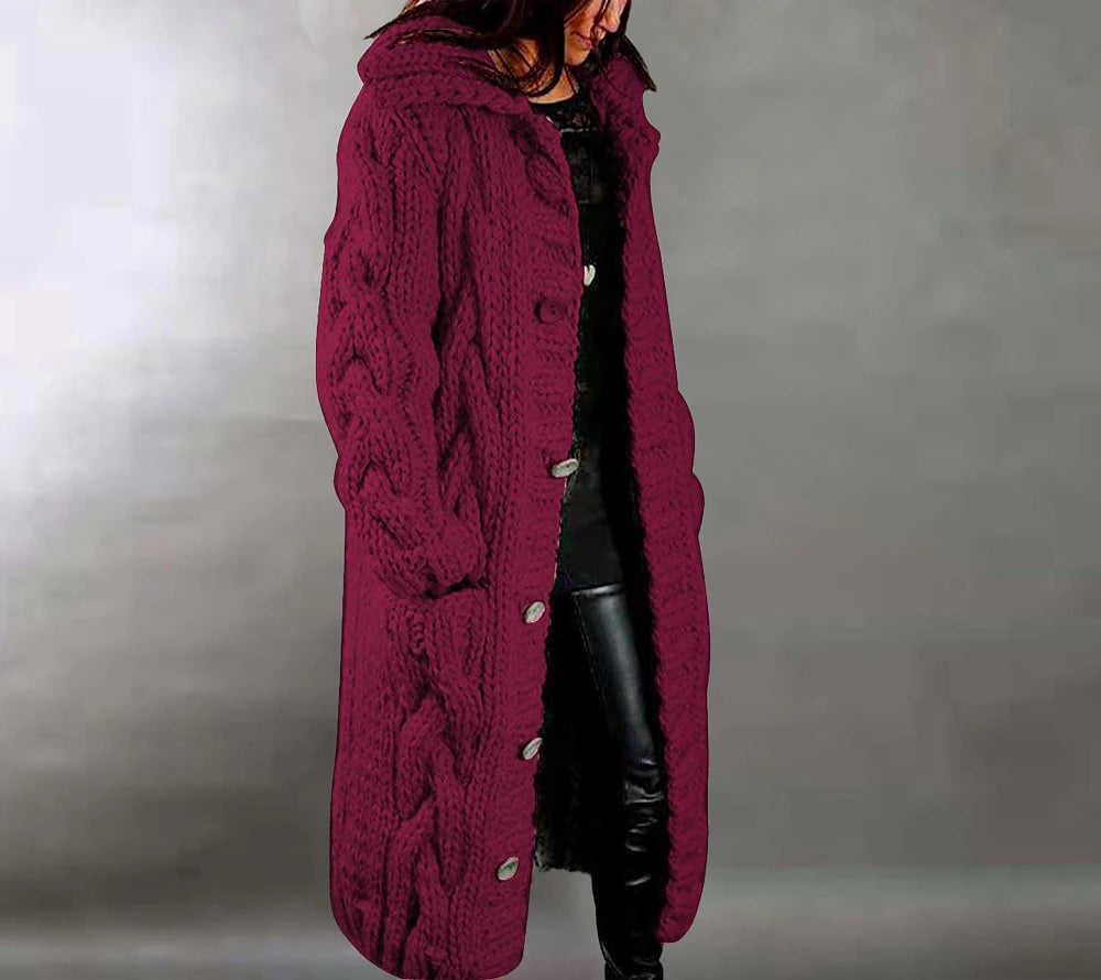 Women's Cardigan Sweater Jumper Cable Chunky Knit  Solid Color Open Front Stylish Soft Daily Going out Winter Fall Reddish brown Blue S M L / Long Sleeve / Regular Fit