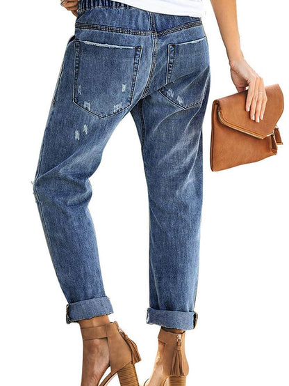 Gather Around in Dark Blue Distressed Denim Joggers with Pockets