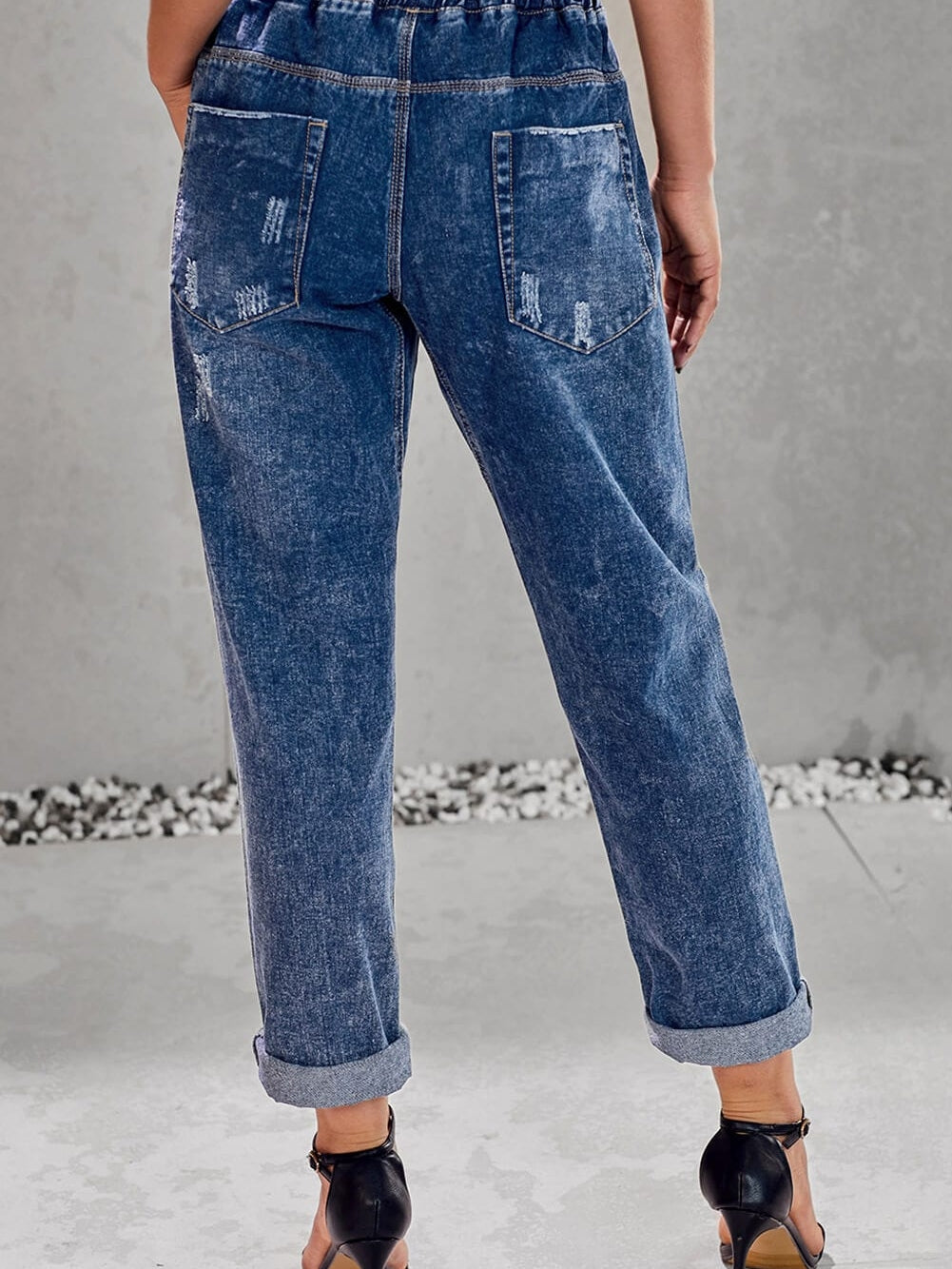 Gather Around in Dark Blue Distressed Denim Joggers with Pockets