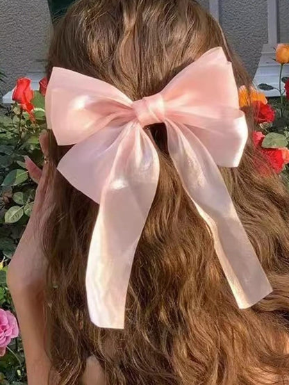 Gauzy Apricot Pink Bow Hair Clip