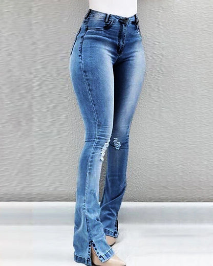 Women's Jeans Normal Denim Plain Light Blue Black Fashion Mid Waist Full Length Casual Weekend