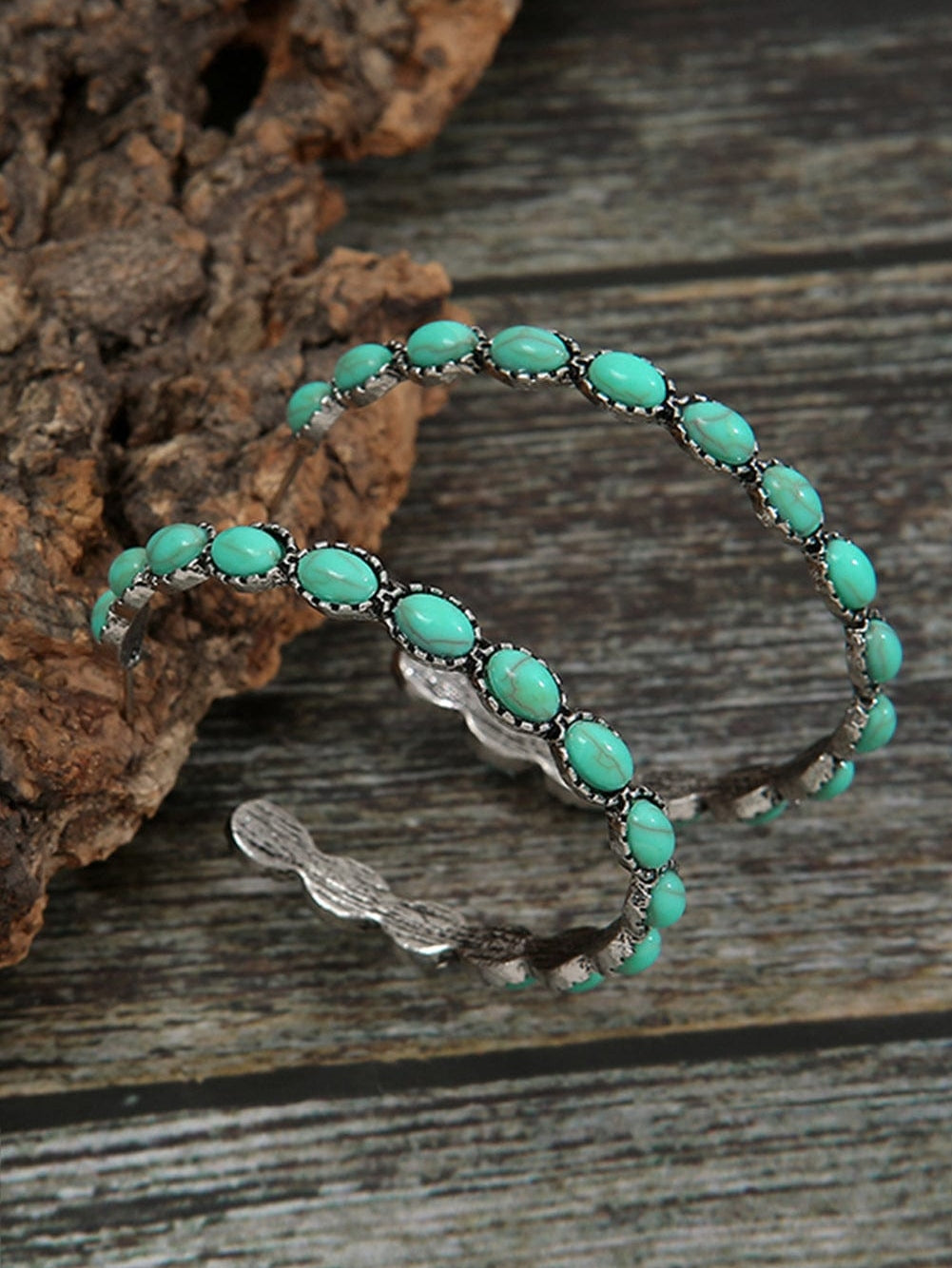 Gemstone Adorned Vintage C-shaped Earrings in Turquoise Hue