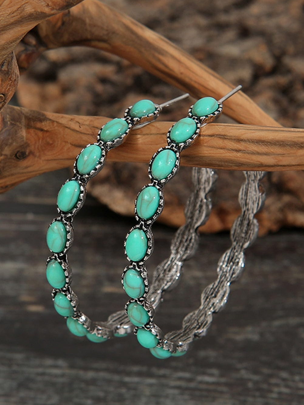 Gemstone Adorned Vintage C-shaped Earrings in Turquoise Hue