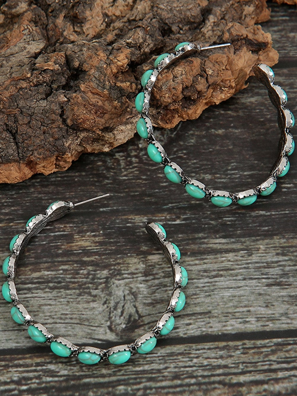 Gemstone Adorned Vintage C-shaped Earrings in Turquoise Hue