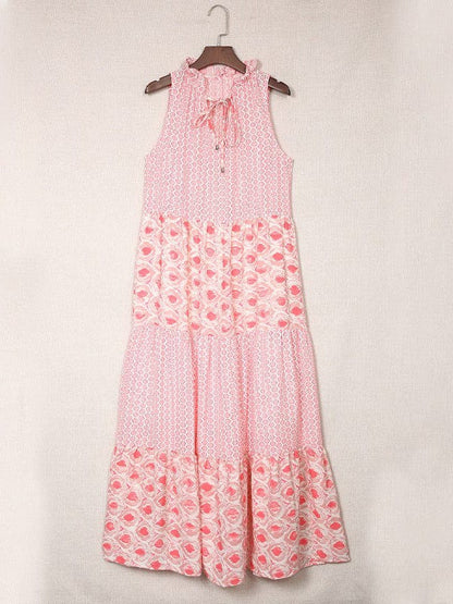 Geometric Patchwork Print Maxi Dress with Backless Detail