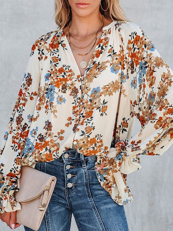 Geometric Print Polyester Pullover with Long Sleeves and Loose Fit