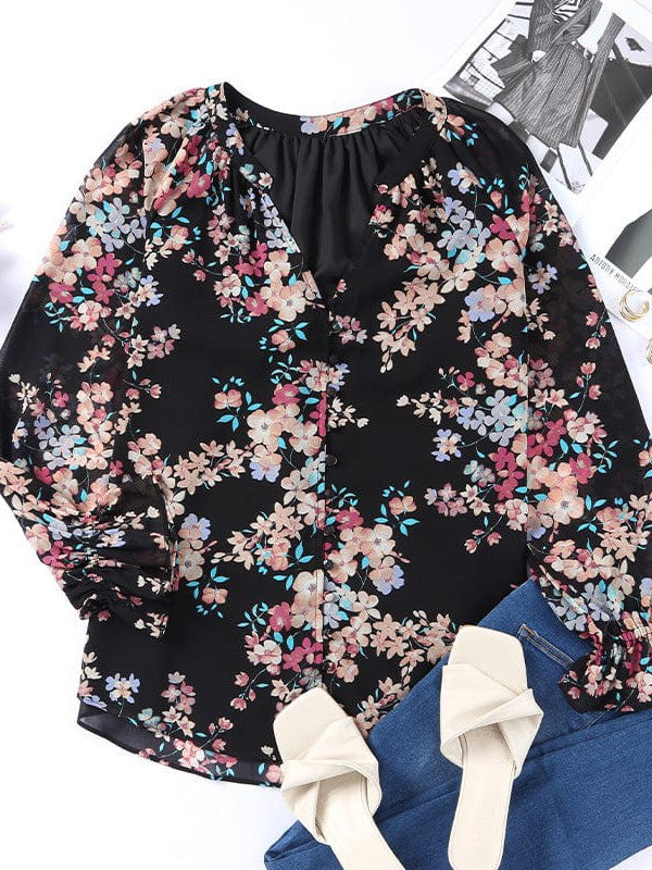 Geometric Print Polyester Pullover with Long Sleeves and Loose Fit