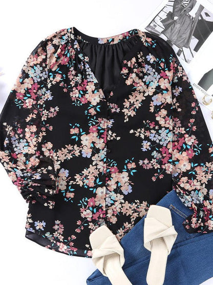 Geometric Print Polyester Pullover with Long Sleeves and Loose Fit