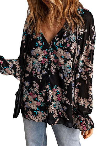 Geometric Print Polyester Pullover with Long Sleeves and Loose Fit
