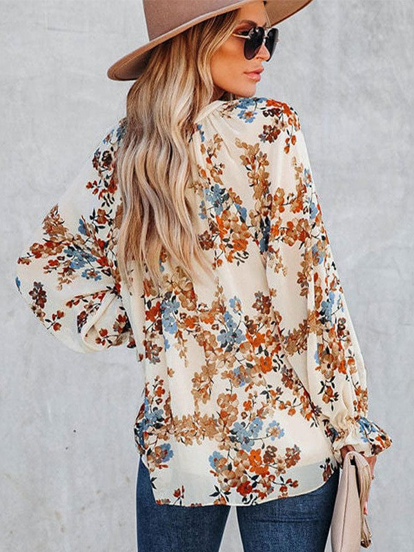 Geometric Print Polyester Pullover with Long Sleeves and Loose Fit