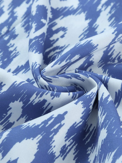 Geometric Print Sky Blue V Neck Maxi Dress for Casual Chic