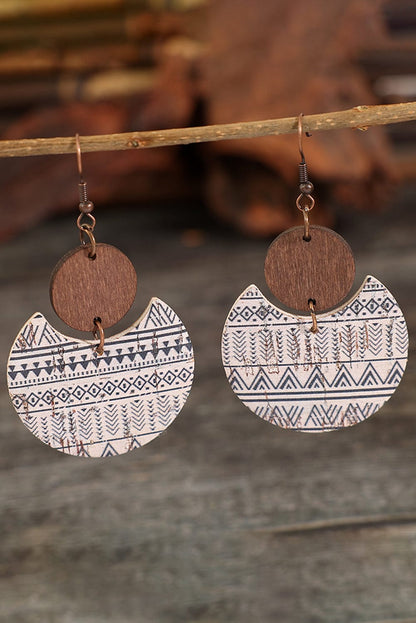 Geometric Striped Wood Drop Earrings with Multicolour Print