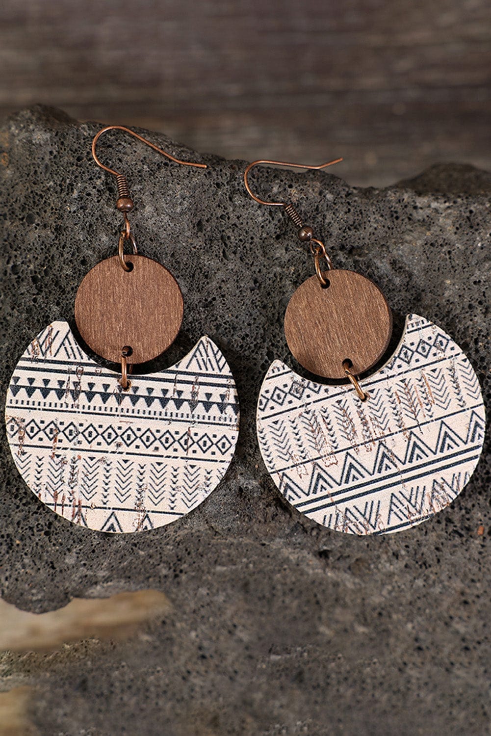 Geometric Striped Wood Drop Earrings with Multicolour Print