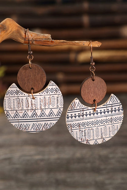 Geometric Striped Wood Drop Earrings with Multicolour Print