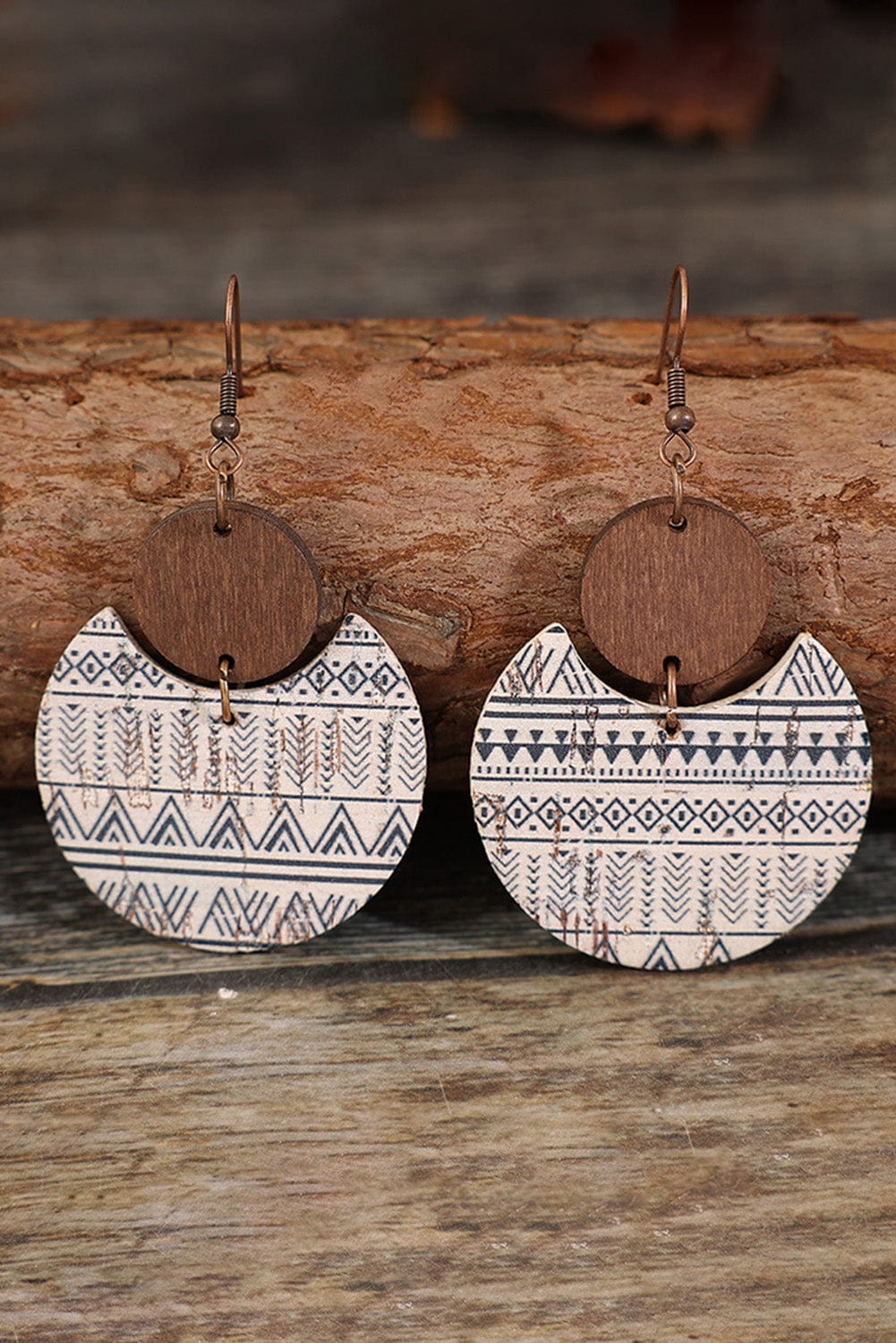 Geometric Striped Wood Drop Earrings with Multicolour Print