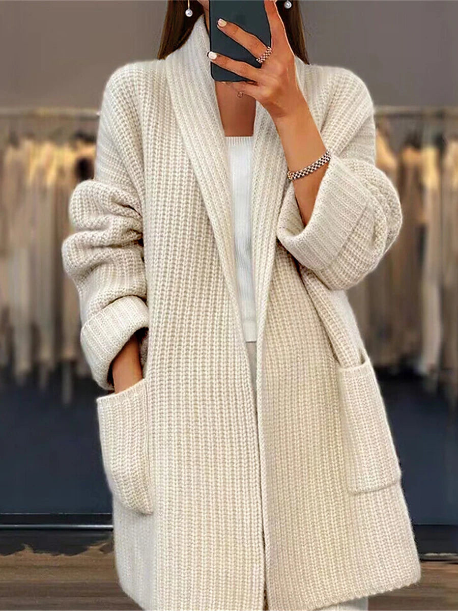 Women's Cardigan Sweater Open Front Ribbed Knit Acrylic Pocket Fall Winter Long Valentine's Day Daily Going out Stylish Casual Soft Long Sleeve Solid Color Pink Camel Beige S M L