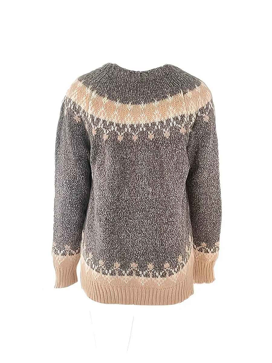 Women's Pullover Sweater Jumper Crew Neck Chunky Knit Knitted Drop Shoulder Fall Winter Daily Holiday Going out Vintage Style Casual Long Sleeve Geometric Black Wine Blue S M L