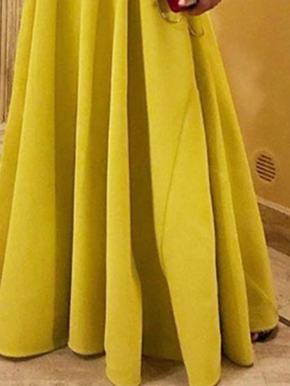 Women's Dress - Dress Set Two Piece Dress Swing Dress Long Dress Maxi Dress Yellow Short Sleeve Pure Color Ruffle Spring Summer Crew Neck Party Party 2023 S M L XL
