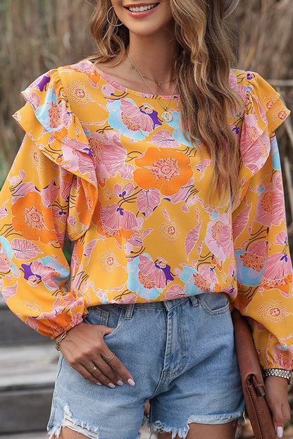 Ginger Blossom Ruffle Puff Sleeve Shift Blouse