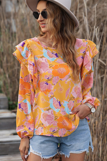 Ginger Blossom Ruffle Puff Sleeve Shift Blouse