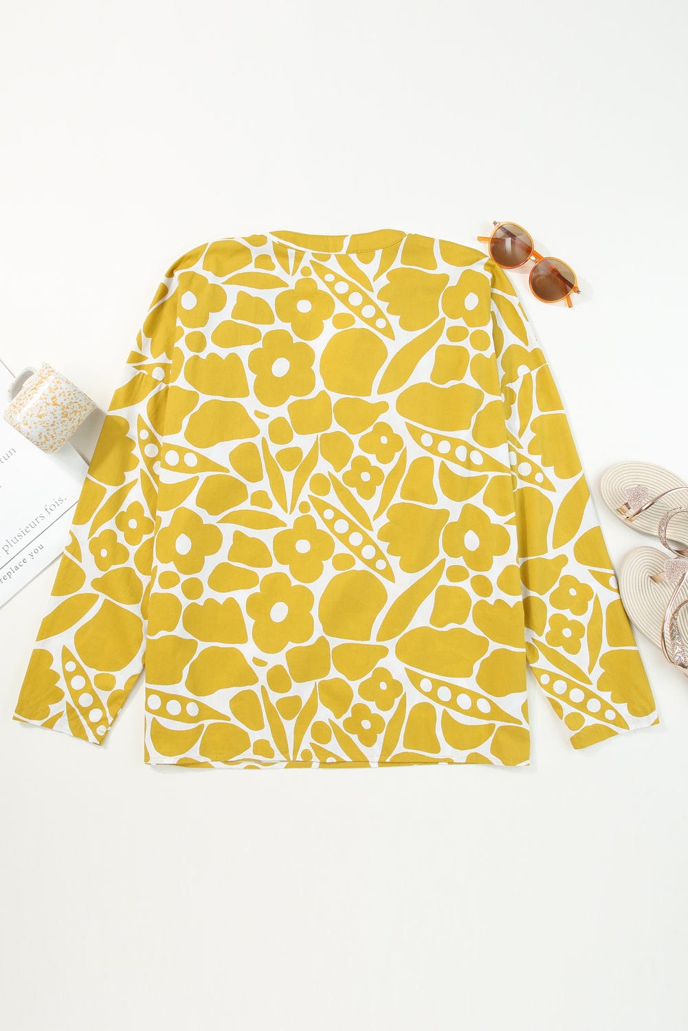 Ginger Floral V-Neck Relaxed Fit Blouse with Long Sleeves