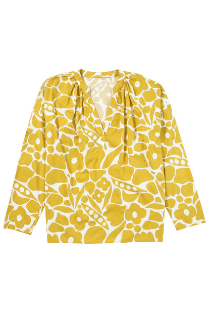 Ginger Floral V-Neck Relaxed Fit Blouse with Long Sleeves