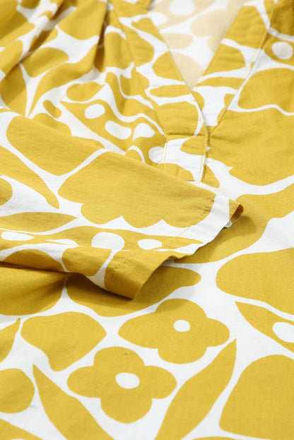 Ginger Floral V-Neck Relaxed Fit Blouse with Long Sleeves