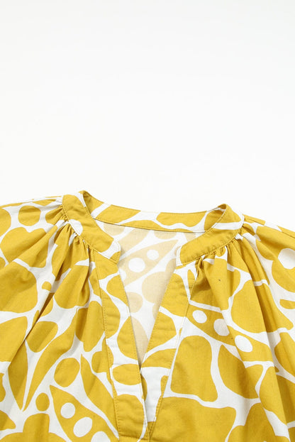 Ginger Floral V-Neck Relaxed Fit Blouse with Long Sleeves