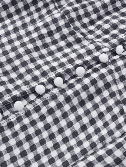 Gingham Charm Cold Shoulder Blouse in Midnight Black