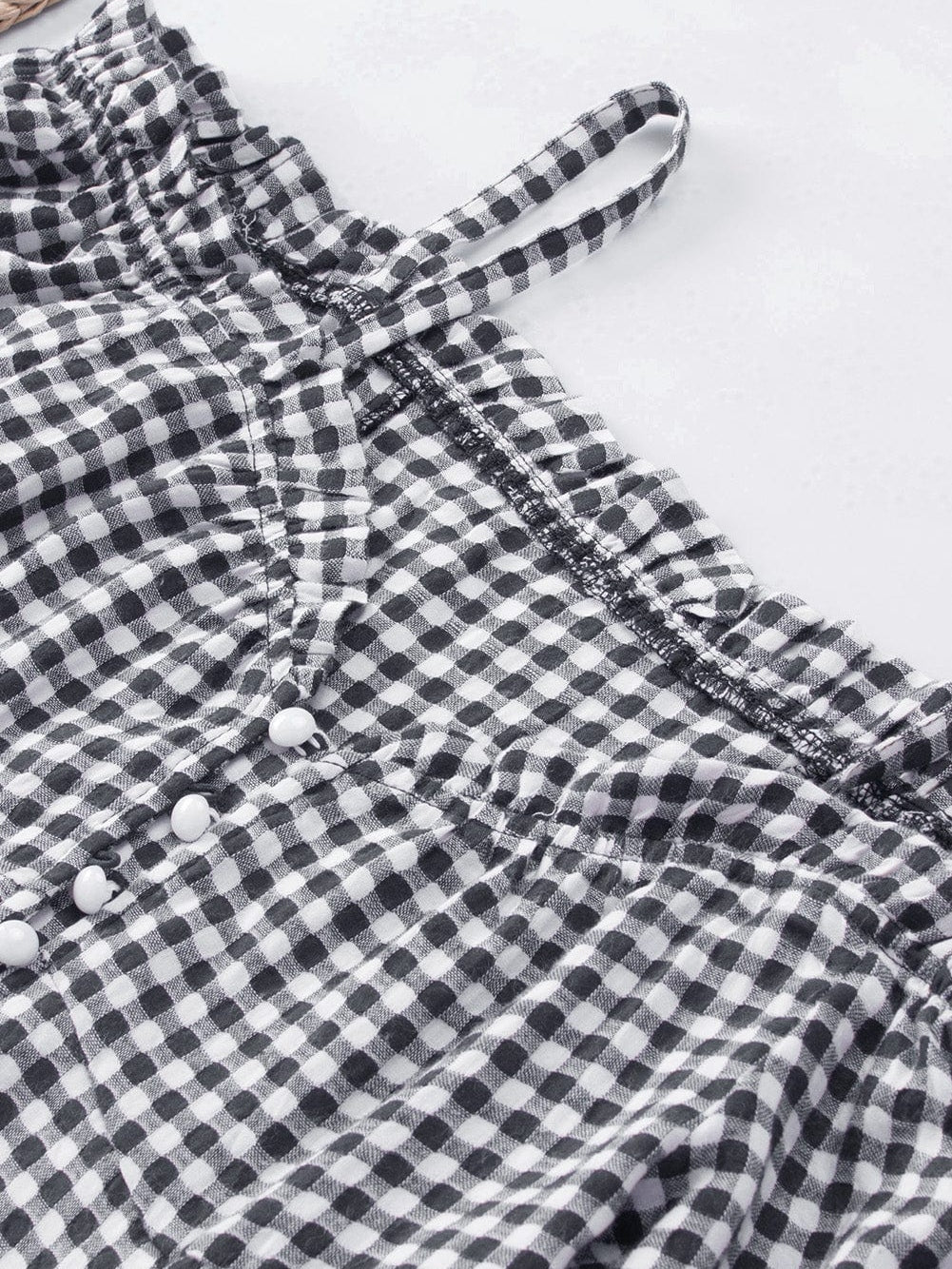 Gingham Charm Cold Shoulder Blouse in Midnight Black